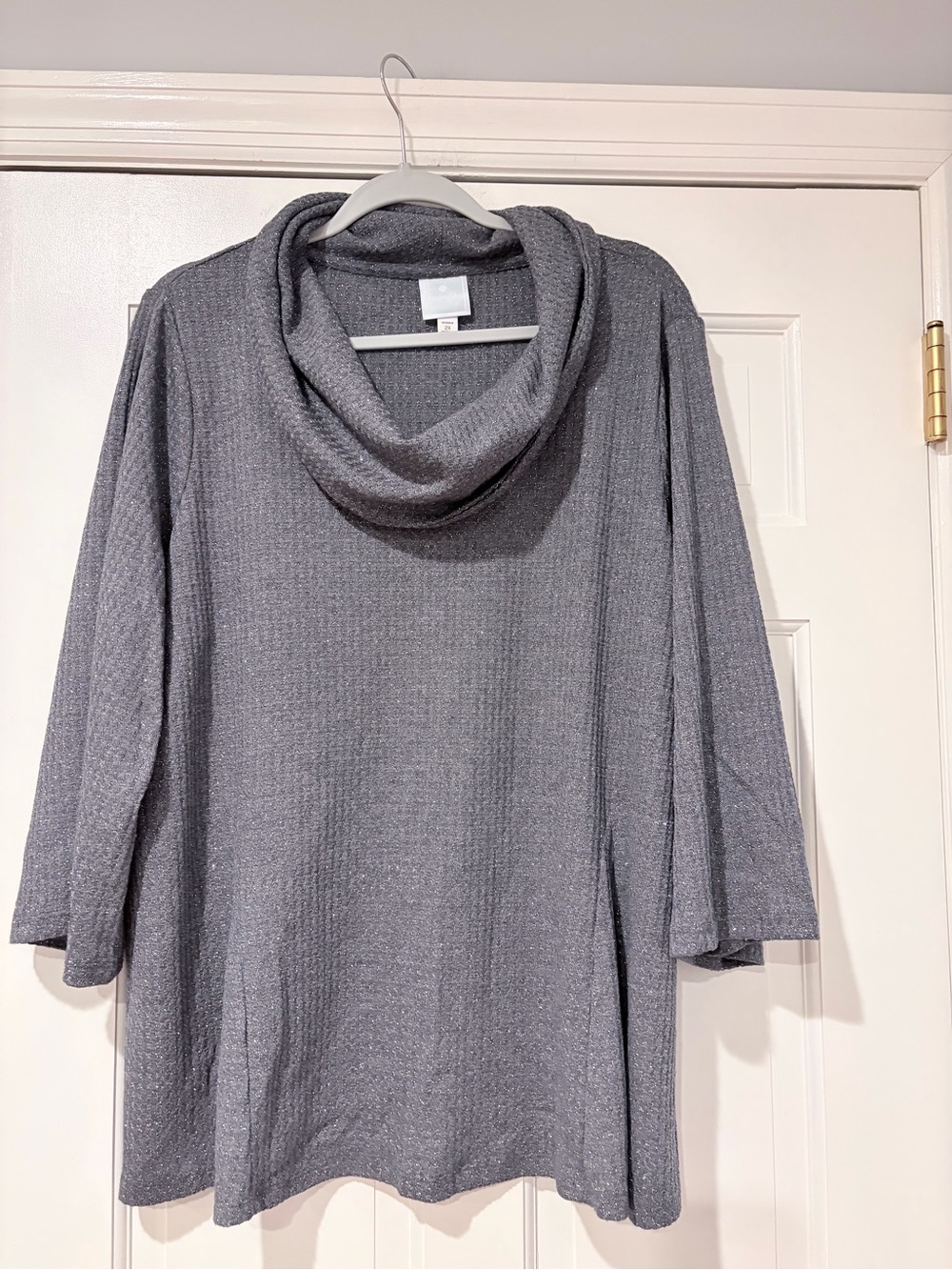 Sunday by Dressbarn Women’s 2X Gray Metallic Cowl Neck Tunic Top